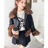 フェイクレザー×フェイクファームートン風裏地キルトフライトジャケット | moment+ | 詳細画像43 