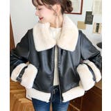 ブラック | フェイクレザー×フェイクファームートン風裏地キルトフライトジャケット | moment+