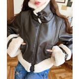 ブラウン | フェイクレザー×フェイクファームートン風裏地キルトフライトジャケット | moment+