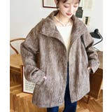 スタンドカラージップアップメランジシャギーコート | moment+ | 詳細画像22 