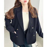 ネイビー | マットゴールド釦ダブルテーラードジャケット | moment+