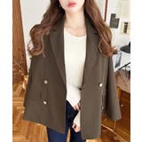 ブラウン | マットゴールド釦ダブルテーラードジャケット | moment+