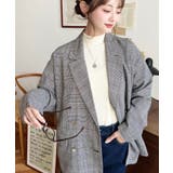 グレンチェックダブルテーラージャケットマットゴールド釦 | moment+ | 詳細画像3 