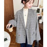 ブラック | グレンチェックダブルテーラージャケットマットゴールド釦 | moment+