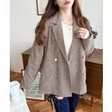 ブラウン | グレンチェックダブルテーラージャケットマットゴールド釦 | moment+