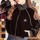 ワンポイント刺繍配色ラインベロアトラックジャケット | moment+ | 詳細画像1 