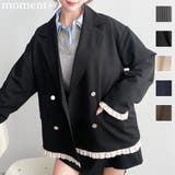 マットゴールド釦配色フリルピンストライプWテーラージャケット | moment+ | 詳細画像1 