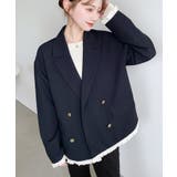 マットゴールド釦配色フリルピンストライプWテーラージャケット | moment+ | 詳細画像12 