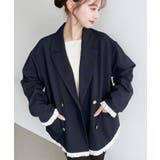 マットゴールド釦配色フリルピンストライプWテーラージャケット | moment+ | 詳細画像14 