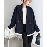 マットゴールド釦配色フリルピンストライプWテーラージャケット | moment+ | 詳細画像15 