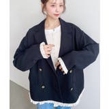 マットゴールド釦配色フリルピンストライプWテーラージャケット | moment+ | 詳細画像16 