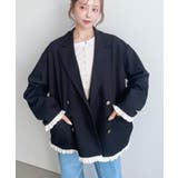 マットゴールド釦配色フリルピンストライプWテーラージャケット | moment+ | 詳細画像18 