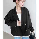 マットゴールド釦配色フリルピンストライプWテーラージャケット | moment+ | 詳細画像25 