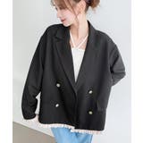 マットゴールド釦配色フリルピンストライプWテーラージャケット | moment+ | 詳細画像26 