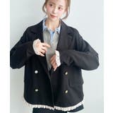 マットゴールド釦配色フリルピンストライプWテーラージャケット | moment+ | 詳細画像34 