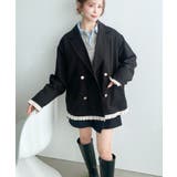 マットゴールド釦配色フリルピンストライプWテーラージャケット | moment+ | 詳細画像37 