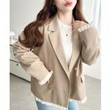 マットゴールド釦配色フリルピンストライプWテーラージャケット | moment+ | 詳細画像39 