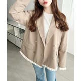 マットゴールド釦配色フリルピンストライプWテーラージャケット | moment+ | 詳細画像40 