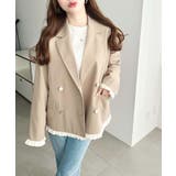 マットゴールド釦配色フリルピンストライプWテーラージャケット | moment+ | 詳細画像41 