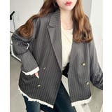 マットゴールド釦配色フリルピンストライプWテーラージャケット | moment+ | 詳細画像6 