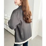 マットゴールド釦配色フリルピンストライプWテーラージャケット | moment+ | 詳細画像7 