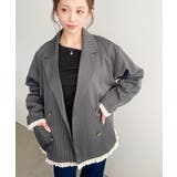 マットゴールド釦配色フリルピンストライプWテーラージャケット | moment+ | 詳細画像8 