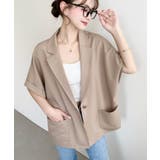 ベージュ | 半袖テーラージャケット マットゴールド釦 | moment+