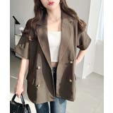 ブラウン | リネンタッチ半袖ダブルテーラージャケット | moment+