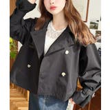 ブラック | コットンライクツイルキャンディスリーブショートトレンチ | moment+