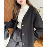 ニットメルトンノーカラーミドルコート | moment+ | 詳細画像18