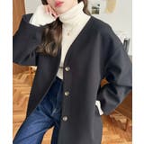 ニットメルトンノーカラーミドルコート | moment+ | 詳細画像19