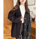 ブラック | ニットメルトンノーカラーミドルコート | moment+