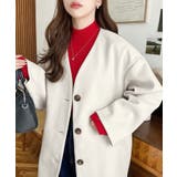 アイボリー | ニットメルトンノーカラーミドルコート | moment+