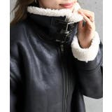 フェイクレザー×ボアフェイクムートンフライトジャケットブルゾン | moment+ | 詳細画像18 