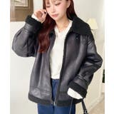 フェイクレザー×ボアフェイクムートンフライトジャケットブルゾン | moment+ | 詳細画像28 