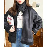 フェイクレザー×ボアフェイクムートンフライトジャケットブルゾン | moment+ | 詳細画像31 