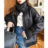 フェイクレザー×ボアフェイクムートンフライトジャケットブルゾン | moment+ | 詳細画像32 