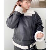 フェイクレザー×ボアフェイクムートンライダースジャケットブルゾン | moment+ | 詳細画像10 