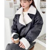 フェイクレザー×ボアフェイクムートンライダースジャケットブルゾン | moment+ | 詳細画像13 