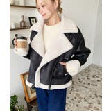 フェイクレザー×ボアフェイクムートンライダースジャケットブルゾン | moment+ | 詳細画像18 