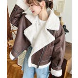 フェイクレザー×ボアフェイクムートンライダースジャケットブルゾン | moment+ | 詳細画像20 