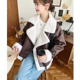 フェイクレザー×ボアフェイクムートンライダースジャケットブルゾン | moment+ | 詳細画像21 