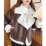 フェイクレザー×ボアフェイクムートンライダースジャケットブルゾン | moment+ | 詳細画像26 