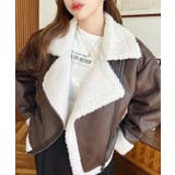 フェイクレザー×ボアフェイクムートンライダースジャケットブルゾン | moment+ | 詳細画像27 