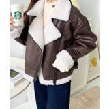 フェイクレザー×ボアフェイクムートンライダースジャケットブルゾン | moment+ | 詳細画像32 