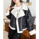 フェイクレザー×ボアフェイクムートンライダースジャケットブルゾン | moment+ | 詳細画像6 