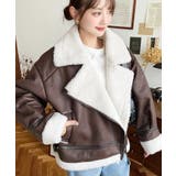 ブラウン | フェイクレザー×ボアフェイクムートンライダースジャケットブルゾン | moment+