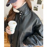 取外し可能ファーティペット付きヴィンテージライクマットフェイクレザーブルゾン | moment+ | 詳細画像10 