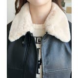 取外し可能ファーティペット付きヴィンテージライクマットフェイクレザーブルゾン | moment+ | 詳細画像15 