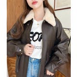 取外し可能ファーティペット付きヴィンテージライクマットフェイクレザーブルゾン | moment+ | 詳細画像35 